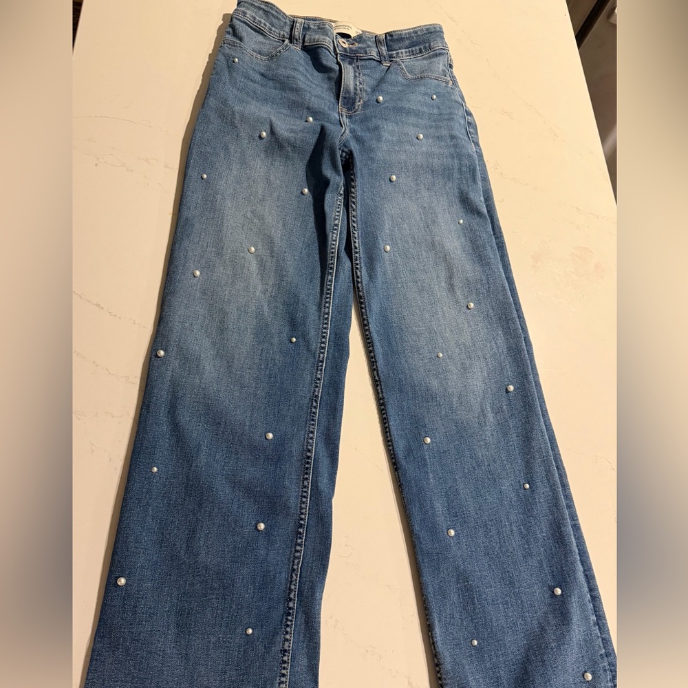 EUC Abercrombie Kids High Rise Wide Leg Pearl Jeans size 15-16 Long